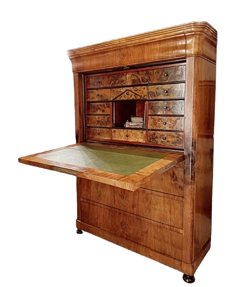 Secretaire Biedermeier XIX secolo in legno marrone